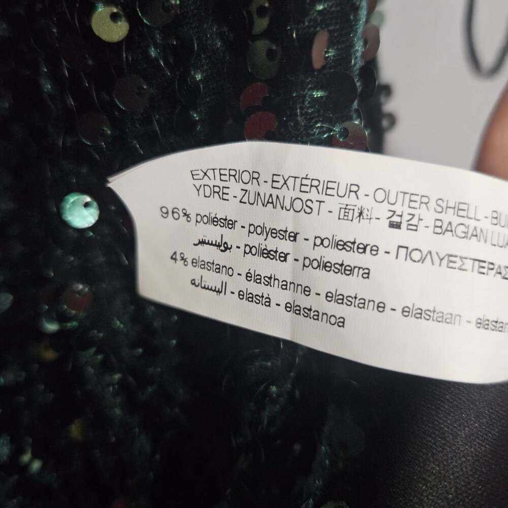 Zara Green Velour Sequined Stretch Sz Medium Mini Coctail Party Club Dress - Picture 6 of 8